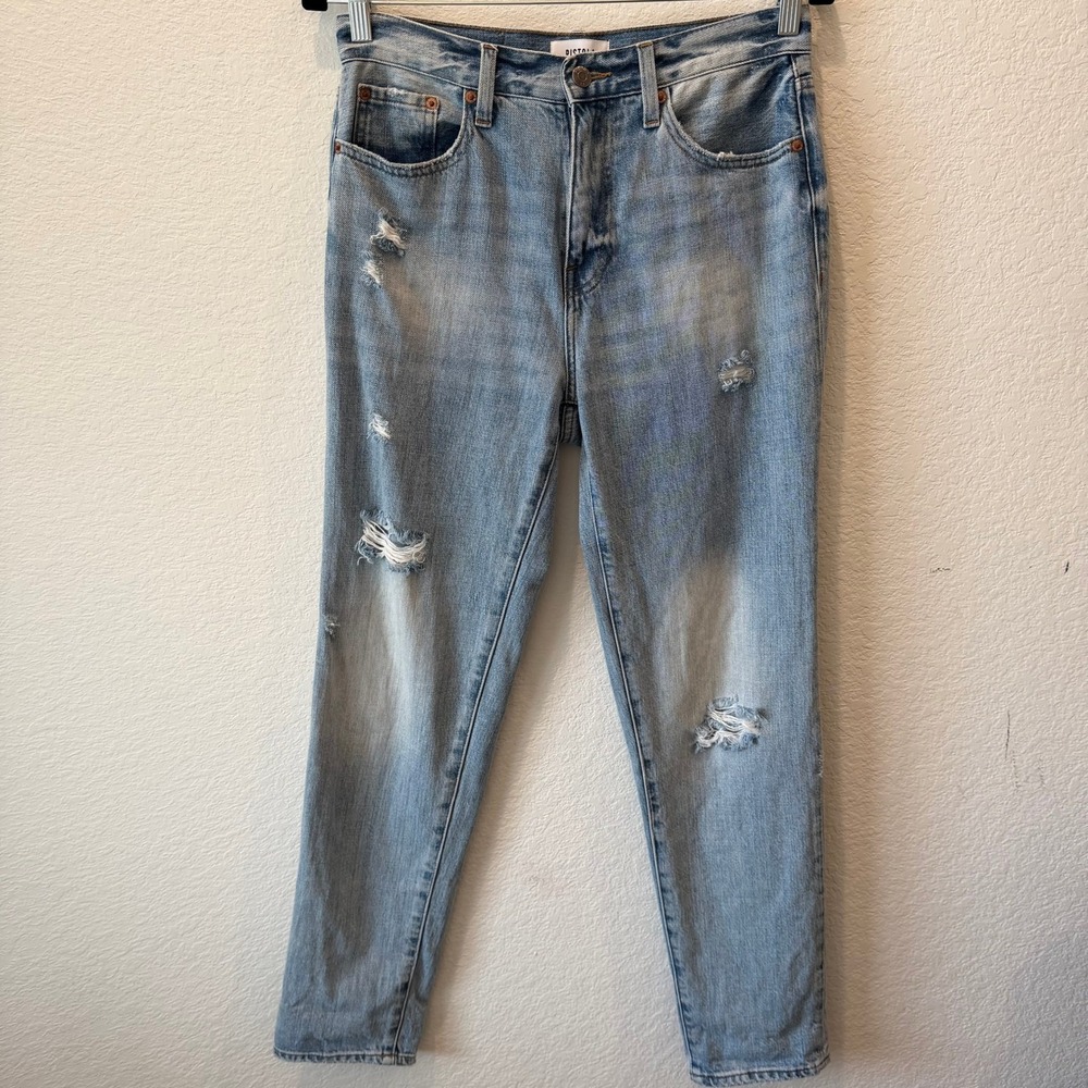 Pistola High Rise Distressed Straight Leg Jeans Light Wash Blue Size 26 P6626KEE